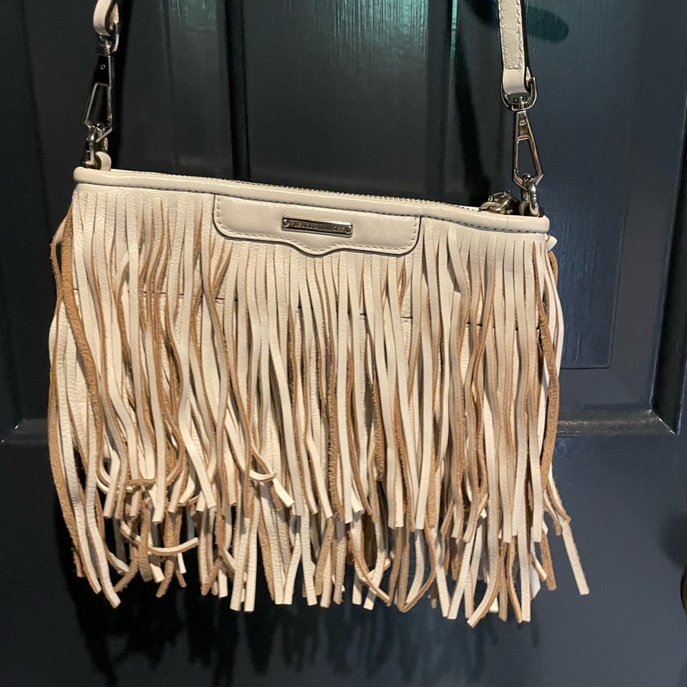Rebecca Minkoff White Leather Fringe Crossbody